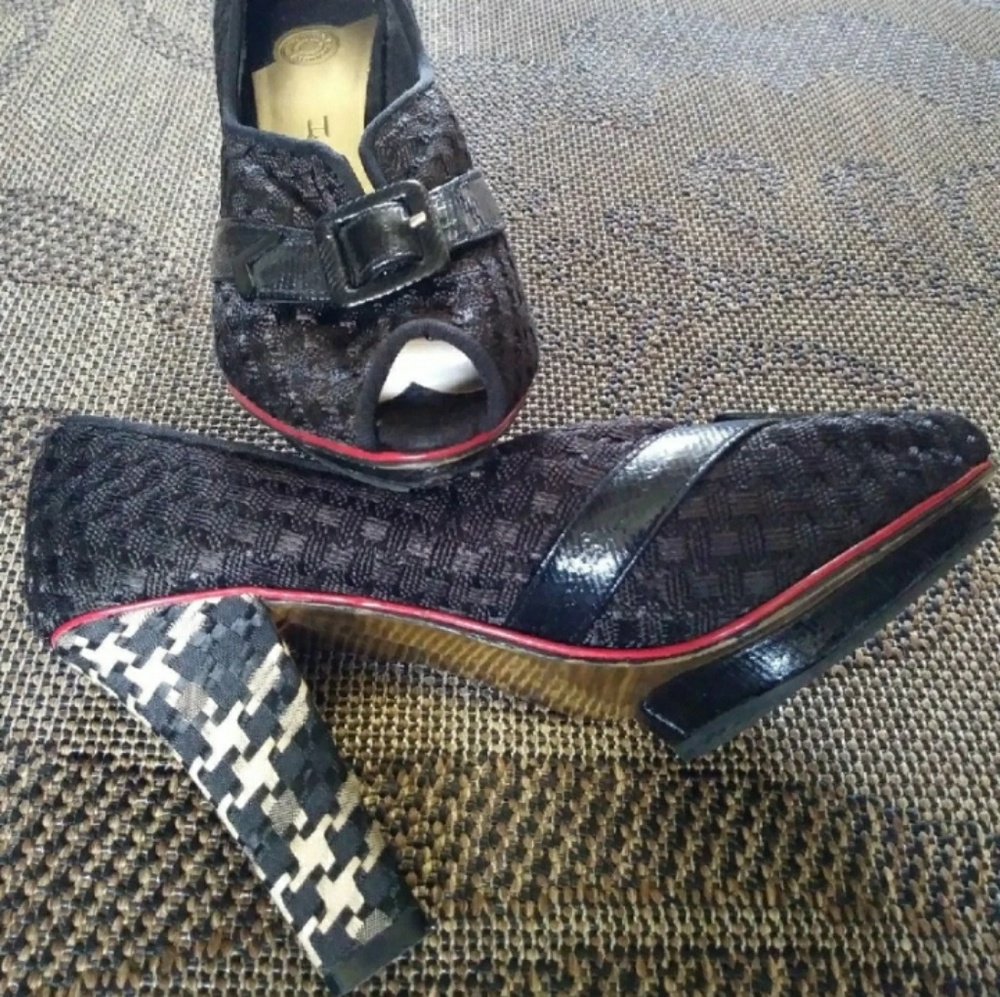 Isabel Toledo fabric contrast peep toe heels